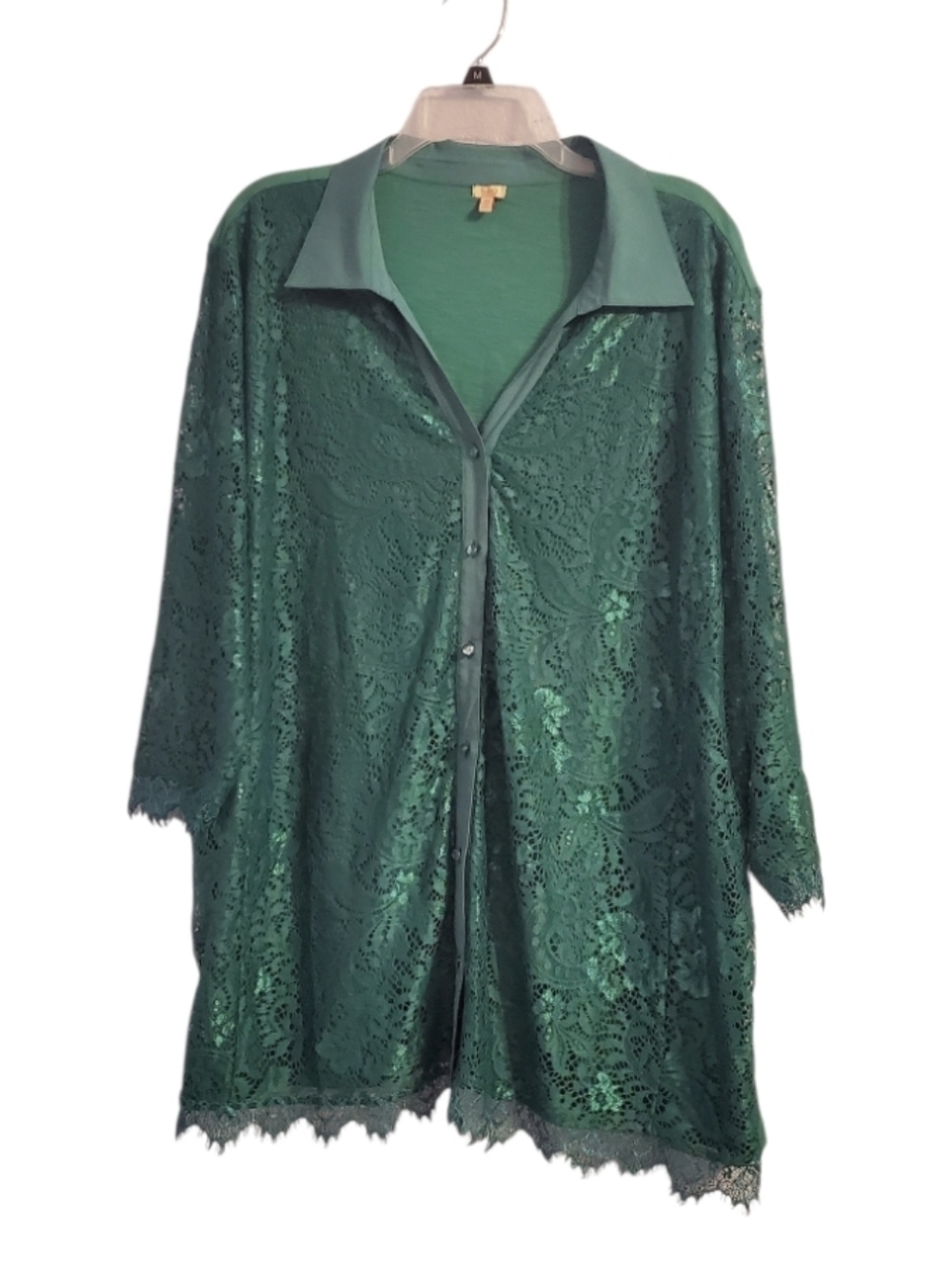 Reba Women's Emerald Green Lace Button-Front Tunic Top 3X